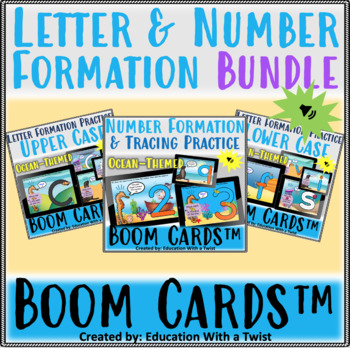 Preview of Boom Cards™ Handwriting Letter and Number Formation Bundle Distance Learning