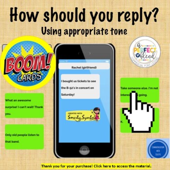 Preview of Boom Cards! How should you reply? Text messages using appropriate tone