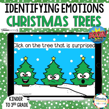 Preview of Boom Cards™ Identifying Emotions - Christmas Trees - Distance Learning