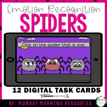 Preview of Boom Cards™ Identifying Emotions - Halloween Spiders- SEL Distance Learning