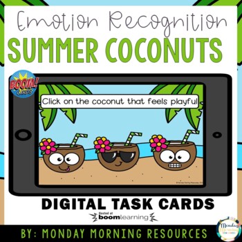 Preview of Boom Cards™ Identifying Emotions - Summer Coconuts - SEL Distance Learning