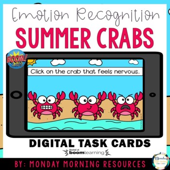 Preview of Boom Cards™ Identifying Emotions - Summer Crabs - SEL Distance Learning