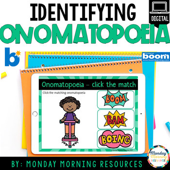 Preview of Identifying Onomatopoeia Figurative Language Boom Cards™