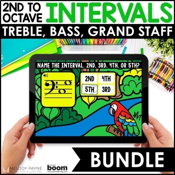 Preview of Music BOOM™ Cards Piano Bundle - Intervals - Steps and Skips, 2nds to Octaves