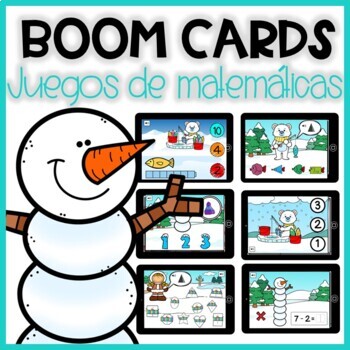 Preview of Boom Cards Invierno: Matemáticas | Winter Math Centers in Spanish