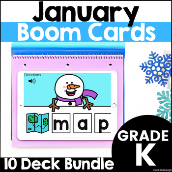 Preview of Winter Boom Cards for Kindergarten - January Math and Phonics Digital Centers