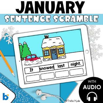 Preview of January Sentence Scrambles | Mixed Up Sentences | Boom Cards