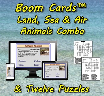 Preview of Boom Cards™ Land, Sea & Air Animals Combo with Twelve Puzzles