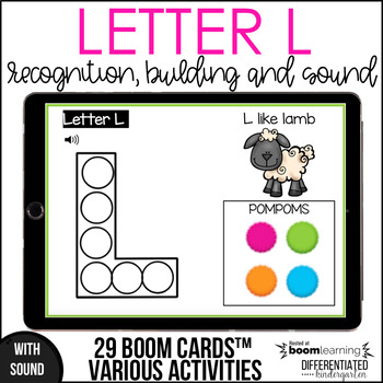 Preview of Boom Cards - Letter L (Recognition, discrimination, letter building and sounds)