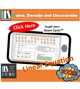 Preview of Boom Cards Linear Equation : Solve, Decode and Unscramble Digital Task Cards