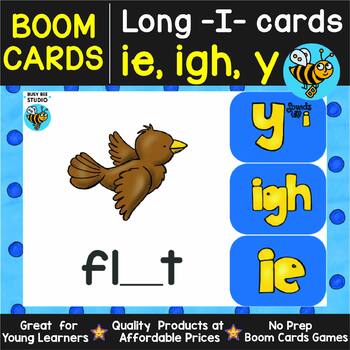 Preview of LONG I VOWEL TEAMS IE IG Y TASK CARDS PHONICS BOOM CARDS 1ST 2ND GRADE ACTIVITY