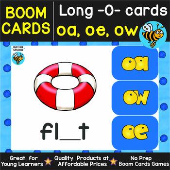 Preview of LONG O VOWEL TEAMS OA OE OW TASK CARDS PHONICS BOOM CARDS 1ST 2ND GRADE ACTIVITY
