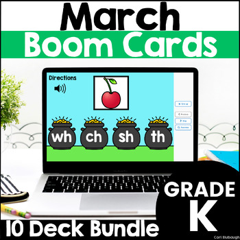 Preview of Saint Patrick's Day Boom Cards Math and Phonics Spring Centers for Kindergarten
