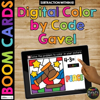 Preview of Boom Cards™ Martin Luther King Day Color by Code Math Digital Learning GAVEL
