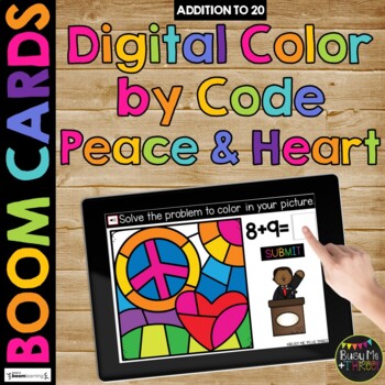 Preview of Boom Cards™ Martin Luther King Day Digital Color by Code PEACE SIGN and HEART