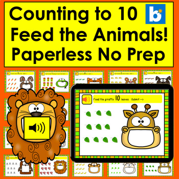 Preview of Boom Cards Math Counting to 10 Drag & Count Food Items to Feed Each Animal