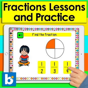Preview of Boom Cards Math Fractions First Grade Lesson 31 Cards W/ Sound Digital Center
