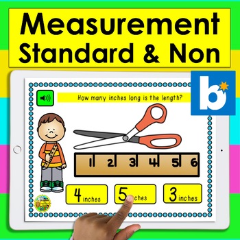 Preview of Boom Cards Math Measurement Practice: 20 Cards Standard and Nonstandard  Digital