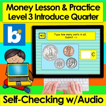 Preview of Boom Cards Math Money: Coin Counting Level 3 Introduce Quarter Digital Center