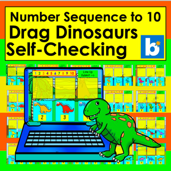 Preview of Boom Cards Math Number Sequence to 10 Dinosaur Line Up Digital Center