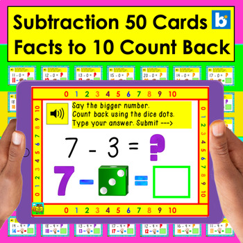 Preview of Boom Cards Math Subtraction to 10: Strategy:  Counting Back Using Dice Dots