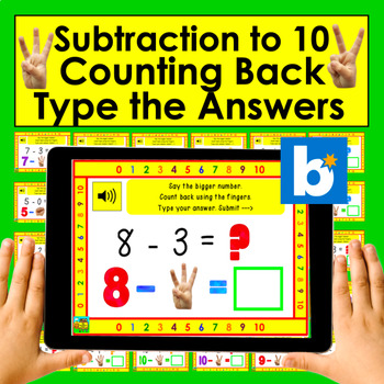 Preview of Boom Cards  Math Subtraction to 10 Strategy Counting Back with Images of Fingers