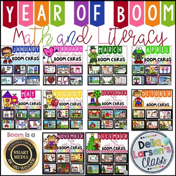 Preview of Boom Cards Math and Literacy Year Long Bundle