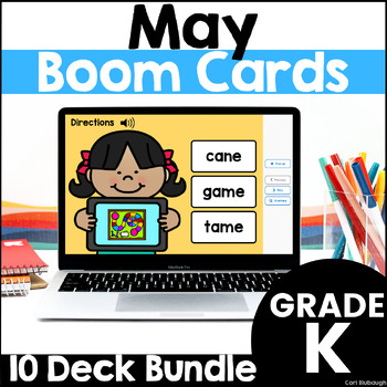 Preview of End of the Year Boom Cards Kindergarten Math and Phonics Centers for May