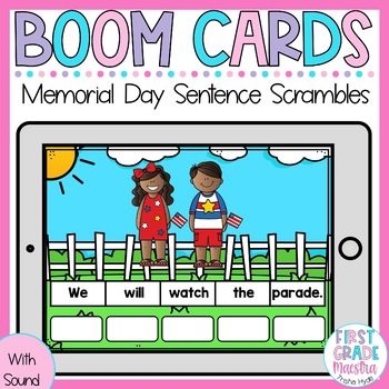 Preview of Boom Cards Memorial Day Sentence Scrambles