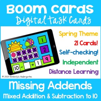 Preview of Boom Cards™: Mixed Addition & Subtraction to 10 (Missing Addends). Digital