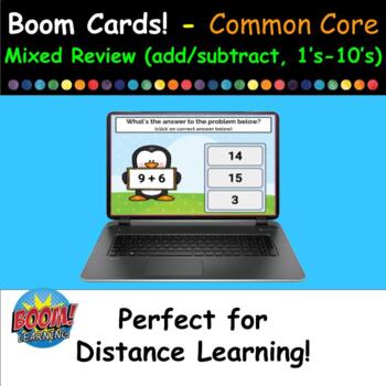 Preview of Boom Cards - Mixed Review Math Facts (Add & Subtract,  1's - 10's) - 30 Card Set