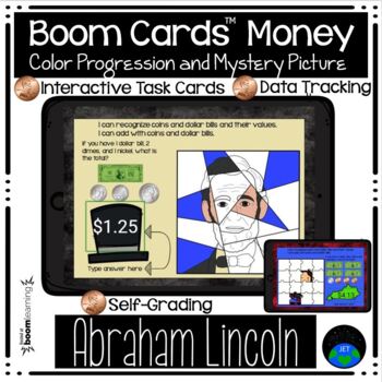 Preview of Boom Cards™ Money Abe Lincoln Color Progression and Mystery Picture