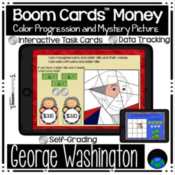 Preview of Boom Cards™ Money George Washington Color Progression and Mystery Picture
