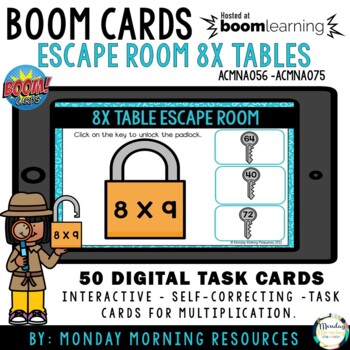 Preview of Boom Cards™ Multiplication Escape Room - 8x Tables - Distance Learning