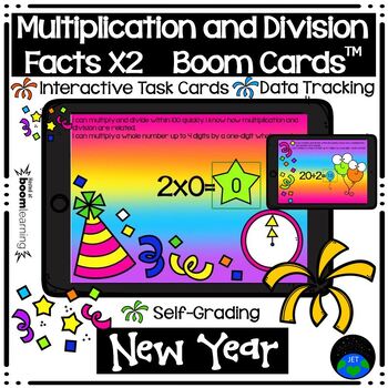 Preview of Boom Cards™ Multiplication and Division Facts by Two New Year