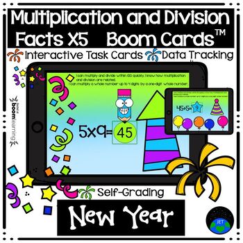 Preview of Boom Cards™ Multiplication and Division Facts by Five New Year
