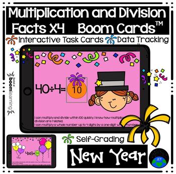 Preview of Boom Cards™ Multiplication and Division Facts by Four New Year