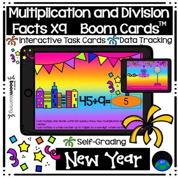 Preview of Boom Cards™ Multiplication and Division Facts by Nine New Year