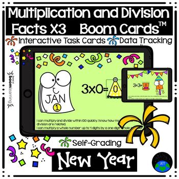 Preview of Boom Cards™ Multiplication and Division Facts by Three New Year