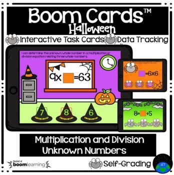Preview of Boom Cards™ Multiplication and Division Unknown Numbers Halloween