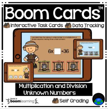 Preview of Boom Cards™ Multiplication and Division Unknown Numbers Pilgrims