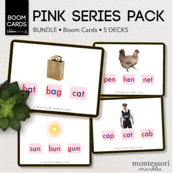 Preview of BUNDLE BOOM CARDS™ - Name the Objects Short A,E,I,O,U (Montessori Pink Series)