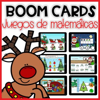 Preview of Boom Cards Navidad: Juegos matemáticas | Christmas Digital Centers in Spanish