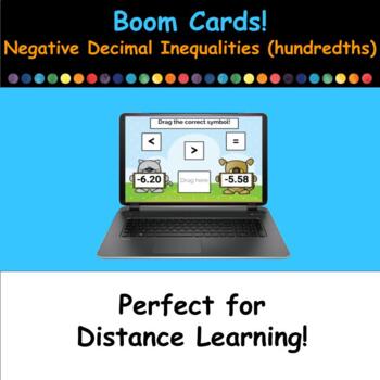 Preview of Boom Cards - Negative Decimal Inequalities (hundredths) - 30 Card Set