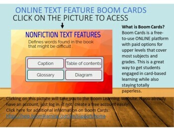 Preview of Boom Cards Nonfiction Text Features 15 Elementary deck