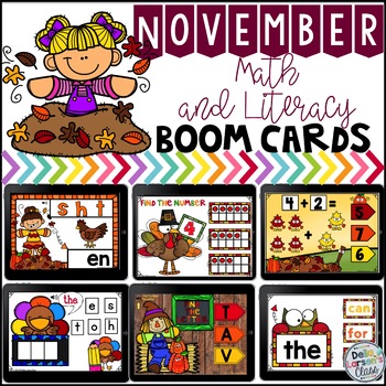 Preview of Boom Cards November Math and Literacy Distance Learning