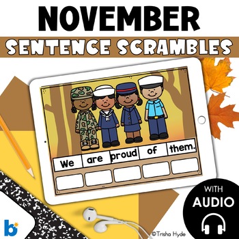 Preview of Boom Cards November Sentence Scrambles