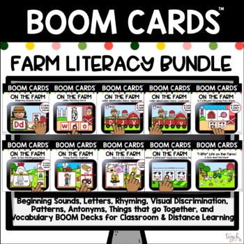 Preview of Boom Cards: On the Farm Literacy Bundle
