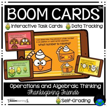 Preview of Boom Cards™ Operations and Algebraic Thinking Thanksgiving Friends