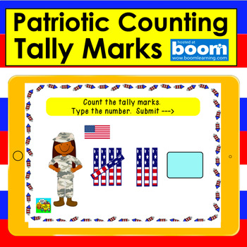 Preview of Boom Cards Patriotic Math: Tally Marks Counting to 20 - No Prep Self-Checking